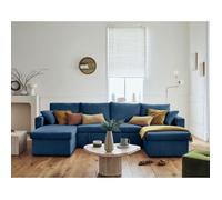 Cyrus - canapé panoramique en U - 7 places - convertible avec coffre - en velours côtelé - Bleu
