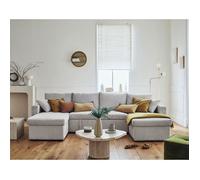 Cyrus - canapé panoramique en U - 7 places - convertible avec coffre - en velours côtelé - Gris clair