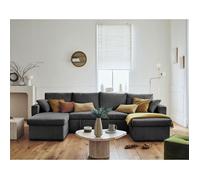 Cyrus - canapé panoramique en U - 7 places - convertible avec coffre - en velours côtelé - Gris foncé