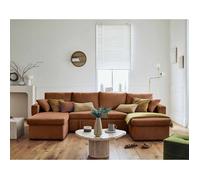 Cyrus - canapé panoramique en U - 7 places - convertible avec coffre - en velours côtelé - Terracotta