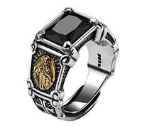 CYSJ Bague, Vintage Véritable 925 Argent Sterling Bague en Pierre Noire Homme Femme Vierge Marie Anneaux Zircone Cubique Onyx Bijoux, Taille Ouverte