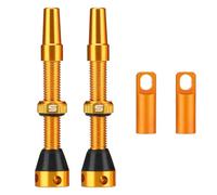CYSKY 2 Pièces Valves Presta Tubeless VTT 40mm 44mm en Alliage avec Outil Démonte-Obus de Valve Intégré et des Bouchons de Tige de Valve (Or, 44mm)