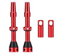 CYSKY 2 Pièces Valves Presta Tubeless VTT 40mm 44mm en Alliage avec Outil Démonte-Obus de Valve Intégré et des Bouchons de Tige de Valve (Rouge, 40mm)