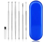 CYSNATU Kit de retrait de cérumen, cure-oreilles, cure-oreilles, outil de nettoyage des oreilles en acier inoxydable 6 en 1 (avec brosse de nettoyage et boîte de rangement, argent)