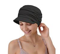 Cysocool Casquette de baseball souple en bambou pour femme - Chapeau de chimio à visière pour perte de cheveux - Turbans de chimio - Bonnet souple, Noir , Taille unique