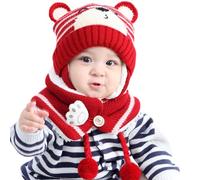 Cysocool Mignon Bébé Chapeau D’Hiver Écharpe Ensemble 6-36 Mois Bébé Filles Garçons Bonnet Tricoté avec Cache-Oreilles Doublure Polaire Toddler Cache-Cou Enfants Chaud Casquette Ensemble