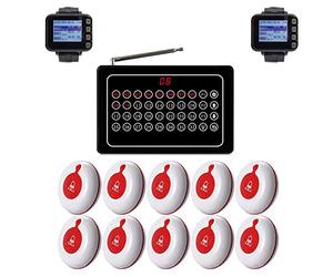 CYSSJF Bouton d'Appel sans Fil pour Soignants, Système d'Appel Malade Hôpital/Clinique/Maison de Retraite, Appel aux Infirmières/Soignants(1 Affichage 32 Bits+2 Montre Récepteur+10 Bouton sans Fil)