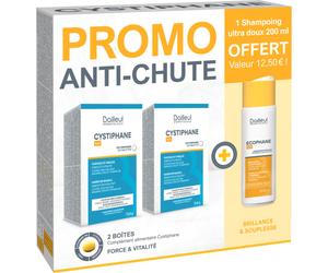 Cystiphane Promo Anti-Chute Cheveux Et Ongles Fort 2x120 Comprimés + Ecophane Soft Shampoing 200ml