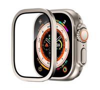 CYSUE Protection d'écran en verre trempé pour Apple Watch Ultra 2 49 mm, film HD anti-rayures, pare-chocs en métal, accessoire pour iWatch Ultra 49 mm(Titanium gold)