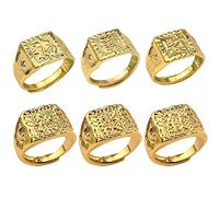 CYUaoao 6 Pcs Bague Homme Plaqué Or Réglable Bague Hip Hop Rock Bague Chinoiserie Bénédictions et Richesses Bague de Mariage