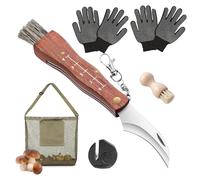 CYUaoao Set de couteaux à champignons avec brosse et sac de 21 cm - Couteau à champignons en bois de poirier - Sac de collecte de champignons - Cadeau pour cueilleur de champignons - Accessoire pour