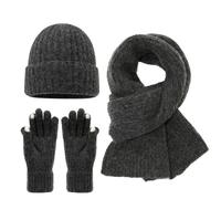 CYUCHENC Ensemble Bonnet écharpe Gants Hiver pour Écran Tactile, Petits Doigts Frais, Chapeau, Écharpe, Trois Pièces, Costume Chaud Simple À La Mode-Gris Foncé