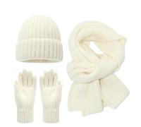 CYUCHENC Ensemble Bonnet écharpe Gants Hiver pour Écran Tactile, Petits Doigts Frais, Chapeau, Écharpe, Trois Pièces, Costume Chaud Simple À La Mode-Blanc