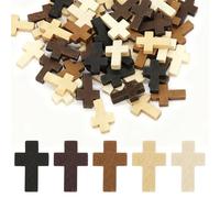 CYUXING 100 mini-croix en bois, cinq couleurs différentes, décorations naturelles à glisser dans une poche pour la confection de colliers et de bracelets. Cadeau chrétien pour enfants et adultes