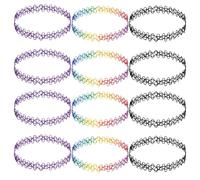 CYUXING 12Pcs Ras du Cou Collier Noir Arc-en-ciel Violet, Ras du Cou Élastiques Extensibles Réglables pour Femmes, Collier Ras du Cou Vintage Gothique Y2K Années 2000 90 Bijoux Cadeau