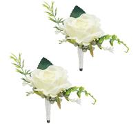 CYUXING Lot de 2 Roses artificielles Blanches pour décoration de Mariage, boutonnière pour Homme, idéales pour Les Anniversaires, Les Mariages, Les bals de Fin d'année et Les retrouvailles.