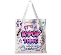 CYUXING Sac fourre-tout en toile à motifs roses et violets de style coréen, grand format, design élégant, idéal pour les adolescentes et les jeunes femmes. Un cadeau mode raffiné pour les filles
