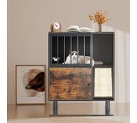 CYzpf Mangeoire pour chat en bois avec boîte de rangement et gamelle amovible pour chat, nichoir pour chat avec griffoir et porte grillagée ouvrable, table de meubles pour chat pour l'intérieur