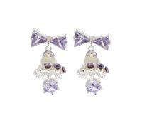 CZ creux dentelle Bell boucles d'oreilles avec 925 argent Sterling Post, bijoux romantiques pour mariage Date Daily Party Wear Argent plaqué cuivre Bow Bell Dangle boucles d'oreilles pour les femmes,