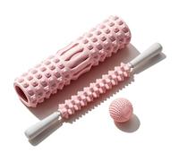 CZ-XING Ensemble de rouleaux en mousse EVA pour tissus profonds - Comprend un rouleau en mousse de yoga blanc de 30 cm, un bâton de massage et une balle fascia pour soulager les douleurs musculaires