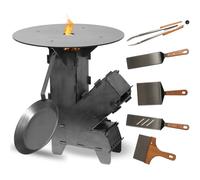 Czaja Set de four à fusée avec plaque de cuisson de 5 mm d'épaisseur, poêle à frire en fer et 5 couverts de barbecue | Rocket Stove en acier de 3 mm d'épaisseur, réchaud Hobo, réchaud de camping,