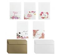 CZAKOMIX 50 Sets Carte Merci, 5 Modèles 14 x 9,3 Cm Cartes Vierges, Carte De Remerciement, Deux Couleurs 16 x 11 Cm Enveloppe Kraft (Blanc, Marron Clair), Pour Noël Thanksgiving Invitation Au Mariage