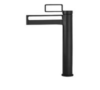 CZAOERXB Robinets de lavabo de Salle de Bain Hauts Noirs, Robinet Cascade à poignée Unique, mitigeur de lavabo en Laiton Massif, Robinet d'eau au Design évidé créatif, Noir Haut
