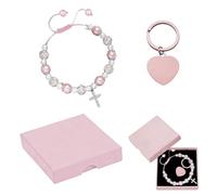 CZAYEFNH Chapelet Catholique pour Fille, Premier Communion Bracelet avec Croce en Cristal, Cadeau Élégant dans une Boîte Rose, Parfait pour Première Communion, Baptême, Anniversaire