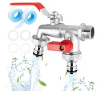CZAYEFNH Double Robinet de Jardin, Robinet Exterieur en Laiton, Robinet Avec Double Sortie 3/4" et EntréE 1/2", Robinet Antigel Avec Double Connecteur et Embout Tuyau,Pour Jardins,Machine à Laver