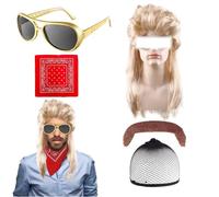 CZAYEFNH Perruque Mulet Homme Année 80 Perruque Coupe Mulet，Amusez vous avec le Style Homme des années 80，Punk en métal à bascule Disco,Cheveux Artificiels,Proll,Rock Star,Carnaval