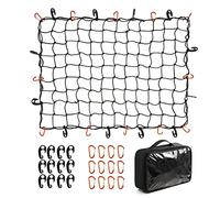 CZC Auto Bungee Cargo Net 3x4Ft Truck Bed Net Stretches to 6x8Ft for Pickup Trailer RV SUV Boat |3x3Inch Mesh Net Holds Small and Large|12 Tangle Free Carabiners & 12 Plastic Hooks|Super Duty