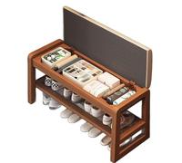 CZDANG 2 Tiers Shoe Bench with Flip-Top Storage，Modern Solid Wood Put on Shoes， Shoe Storage Bench with Leather Cushion for Hallway, Bedroom, Living Room,Dining Room,(80 * 35 * 42cm)