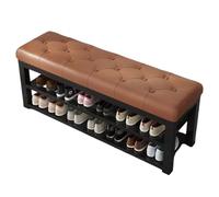 CZDANG Entryway Bench with 2-Tier Shoe Rack, Modern Iron Frame Shoes Organizer,Shoe Storage Bench with Leather Cushion for Hallway, Bedroom, Living Room, Dining Room(Marron,60 * 35 * 48cm)