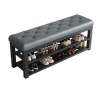 CZDANG Entryway Bench with 2-Tier Shoe Rack, Modern Iron Frame Shoes Organizer,Shoe Storage Bench with Leather Cushion for Hallway, Bedroom, Living Room, Dining Room(Gris foncé,100 * 35 * 48cm)