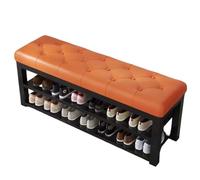 CZDANG Entryway Bench with 2-Tier Shoe Rack, Modern Iron Frame Shoes Organizer,Shoe Storage Bench with Leather Cushion for Hallway, Bedroom, Living Room, Dining Room(Orange,100 * 35 * 48cm)