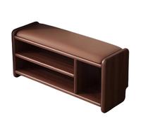 CZDANG Entryway Bench with 2-Tier Shoe Rack, Modern Solid Wood Put on Shoes,Shoe Storage Stool with Leather Cushion for Hallway, Bedroom, Living Room, Dining Room,Walnut(Brown Cushion,80 * 30 * 42cm)