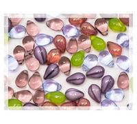 Czech 120-Piece (50g) Glass Beads Mix, 6x9mm, Teardrop Opal Green Silk Dirty Lavender Violet