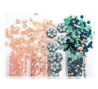 Czech Glass Beads & Japaneese TOHO Seed Beads for Jewelry Making Set - 4 Gentle Distinct packs: Table Cut Flowers, Fire Polished Faceted 4mm, 2x TOHO Rocailles Mix Teal & Pink Beige