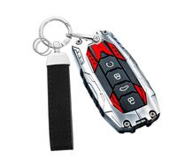 CZEMAM Coque de e voiture lourde pour Chery Jaecoo 8 J7 J8 J9 2025 | Cyber Mecha Coque de protection en alliage de zinc et silicone pour Chery Arrizo 5/5 Pro/8 2027 avec porte-clés Rouge argenté