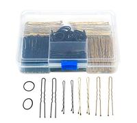 Czemo 200 Pièces Bobby Pins et Épingles à Cheveux en Forme de U 5 cm 6 cm et 120 Pièces Bandes de Cheveux en Caoutchouc avec Boîte de Rangement en Plastique (Or et noir)