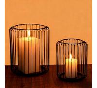 Czemo Bougeoir Noir,Lot de 2 Porte-Bougies en Métal Bougeoirs, Bougeoirs Mariage,pour Mariage Noël aux Chandelles Dîner Banquet, Cage Ronde,13 x 16cm und 18 x 21cm