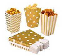 Czemo Popcorn Boite 36pcs Boîtes à Popcorn Conteneurs Cartons Sacs en Papier Boîte à Rayures pour Fêtes D'anniversaire (Or)
