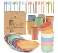 Czemo Vaisselle Camping 6 Personnes Ensemble de vaisselle en Plastique avec Bol, Assiette, Cuillère à Soupe, Fourchette, Couteau et Gobelet, Reusable Kit de Vaisselle de Camping