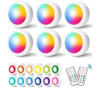 Czemo Veilleuse LED intérieure, Lampe Vitrine Couleur Sans Fil, Spot LED Cuisine Alimenté par Batterie, LED Lampe Placard pour Armoire, Vitrines, Couloir, Chambre, 6 Pièces