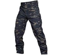 Czen Pantalon tactique camouflage pour hommes Softshell doublé en molleton militaire multipoches en plein air trekking pantalon imperméable chaud épaissir pantalon de chasse (cp black,L)