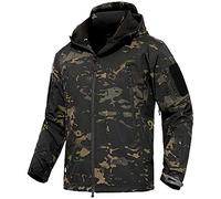 Czen Veste Softshell de camouflage tactique pour hommes Automne Hiver Armée de plein air Armée militaire Doublée en molleton Veste imperméable à capuche Manteau de chasse (cp black,3XL)