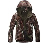 Czen Veste Softshell de camouflage tactique pour hommes Automne Hiver Armée de plein air Armée militaire Doublée en molleton Veste imperméable à capuche Manteau de chasse (trees,XL)