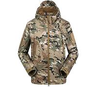Czen Veste Softshell de camouflage tactique pour hommes Automne Hiver Armée de plein air Armée militaire Doublée en molleton Veste imperméable à capuche Manteau de chasse (cp,3XL)