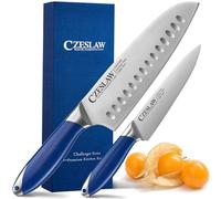 Czeslaw couteau cuisine 2 pièces, couteau cuisine japonais, acier allemand forgé à haute teneur en carbon, Poignée bleu de Prusse