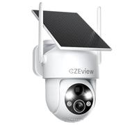 CZEview 2K 3MP Camera Surveillance WiFi Extérieure Solaire sans Fil, System d'Alarme, 360° Caméra Exterieure Batterie, Détection Mouvement, Vision Nocturne en Couleur (2K 3MP Blanche)